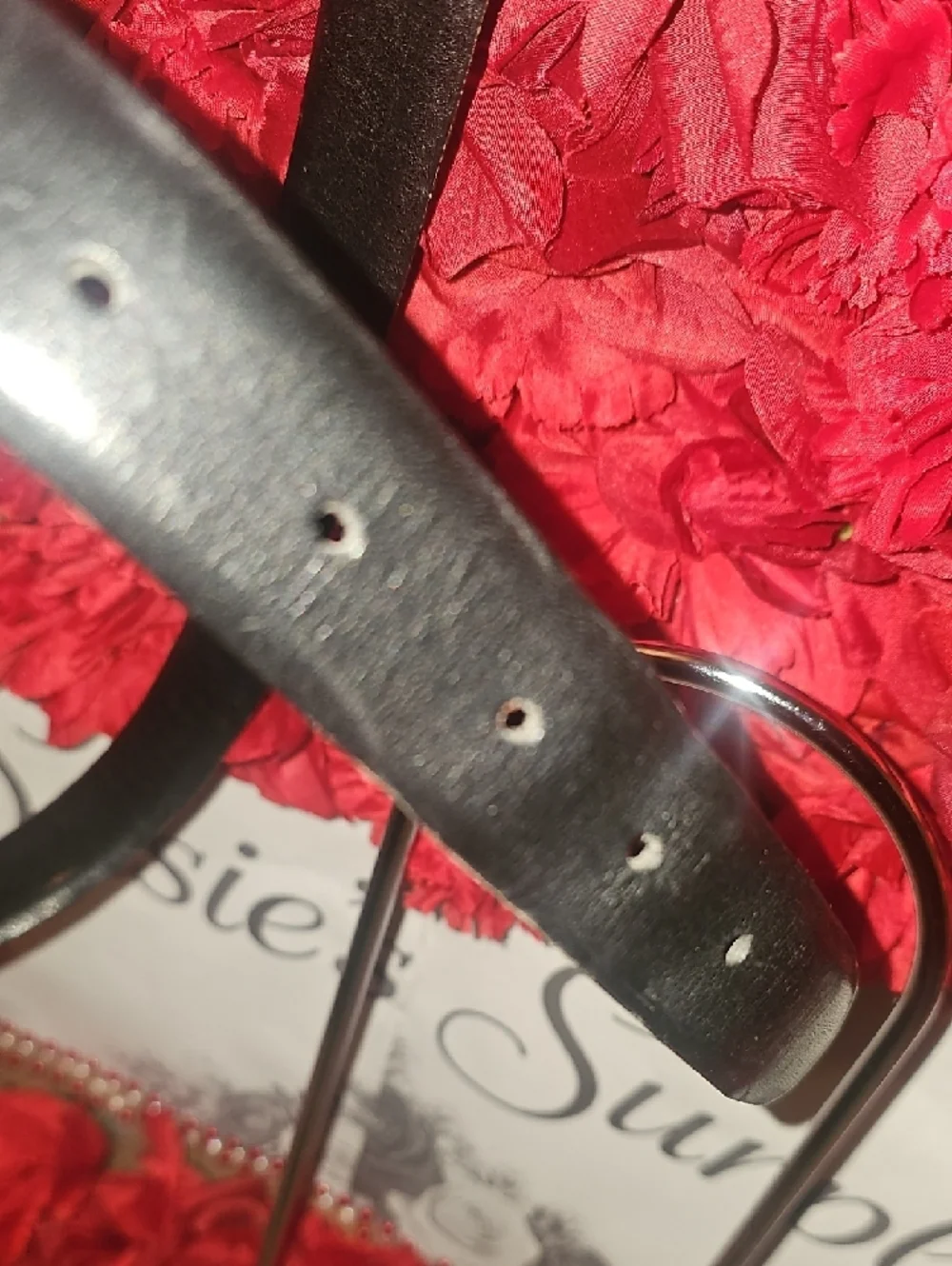 Mens American Made Black Leather Belt with Silver Buckle Size 38/95 Loose Stitch